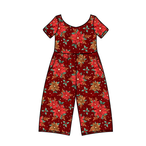 Pre order Poinsettia Wide Leg Romper with pockets